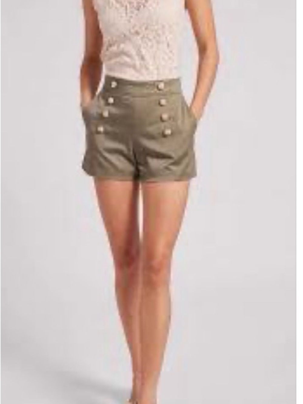 Generation Love Olive High-Waist Sailor Shorts with Double Buttons